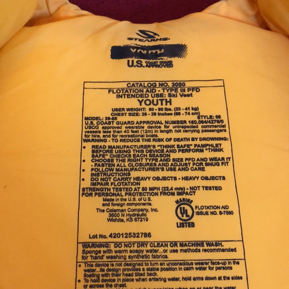 Stearns Youth WaterSki Vest, yellow, size 8 - Picture 2 of 5